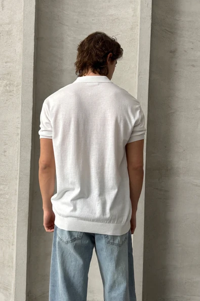 Erkek Oversize Pamuklu Polo Yaka Triko T-Shirt - 12