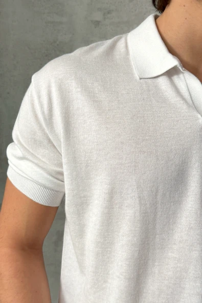 Erkek Oversize Pamuklu Polo Yaka Triko T-Shirt - 11