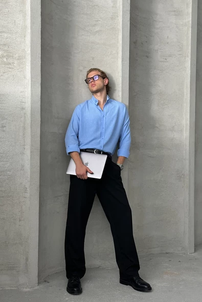 Erkek Oversize Kesim Keten Görünümlü Gömlek - 6
