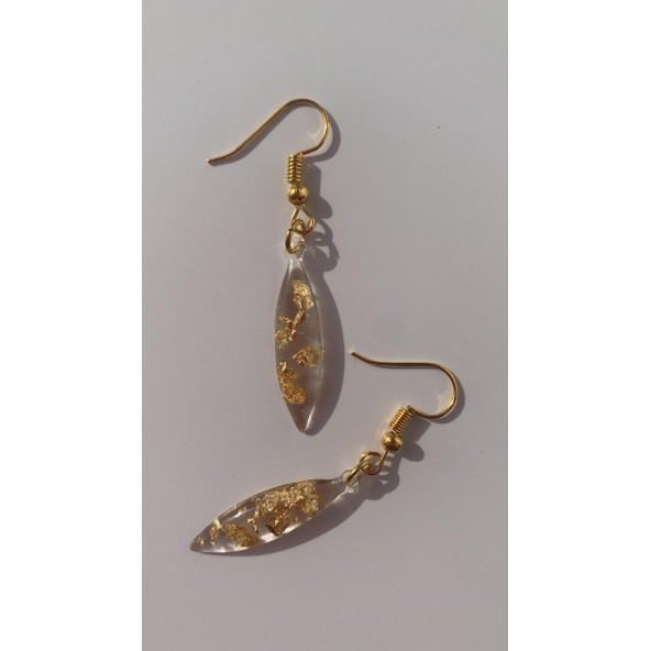 Şeffaf Renkli Gold Varak Süslemeli Gold Aksesuar Parlak Küçük Simetrik Şekil Sallantılı Epoksi Küpe ürün görseli