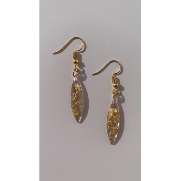 Şeffaf Renkli Gold Varak Süslemeli Gold Aksesuar Parlak Küçük Simetrik Şekil Sallantılı Epoksi Küpe - Resim 2