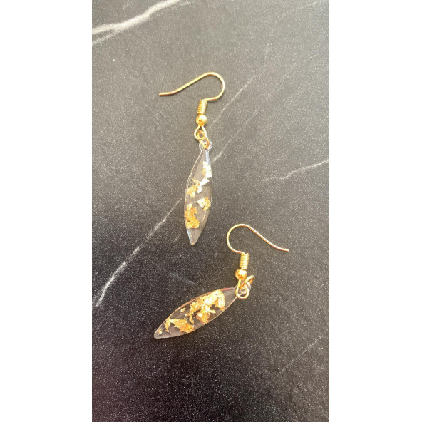 Şeffaf Renkli Gold Varak Süslemeli Gold Aksesuar Parlak Küçük Simetrik Şekil Sallantılı Epoksi Küpe - Resim 4