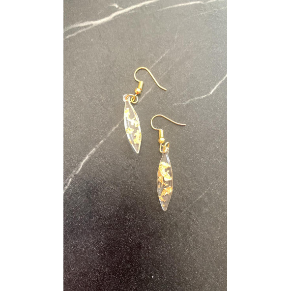 Şeffaf Renkli Gold Varak Süslemeli Gold Aksesuar Parlak Küçük Simetrik Şekil Sallantılı Epoksi Küpe - Resim 7