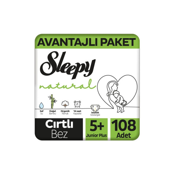 Sleepy Natural Avantajlı Paket Bebek Bezi 5+ Numara Junior Plus 108 Adet