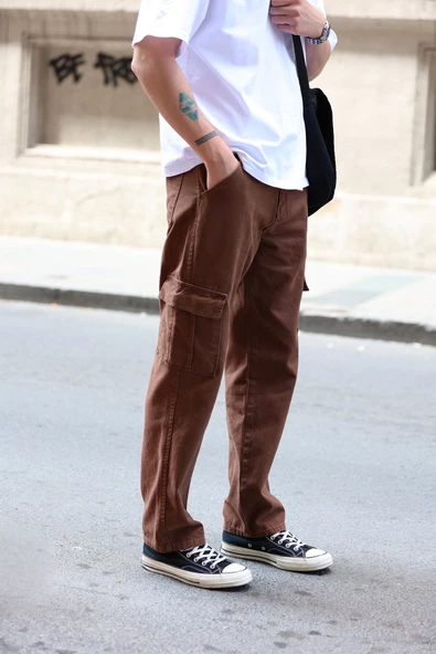 Erkek Kargo Cep Baggy Pantolon - 6