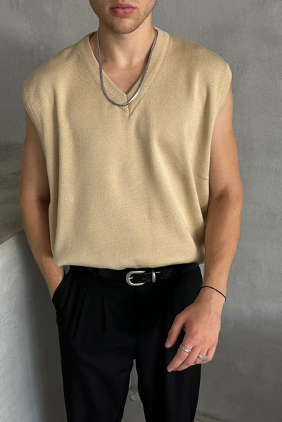 Erkek V Yaka Oversize Süveter - 11