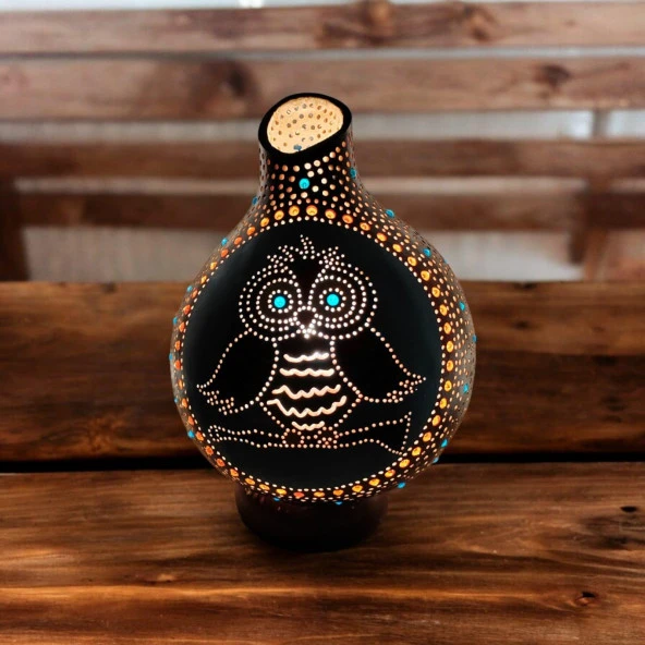 Baykuş Desenli Su Kabağı Lamba,Masaüstü Dekoratif Abajur - 2