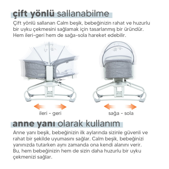 Huggy Calm All in One Çift Yönlü Bluetooth Müzikli Ana Kucağına Dönüşebilen Otomatik Sallanabilir Beşik - 5