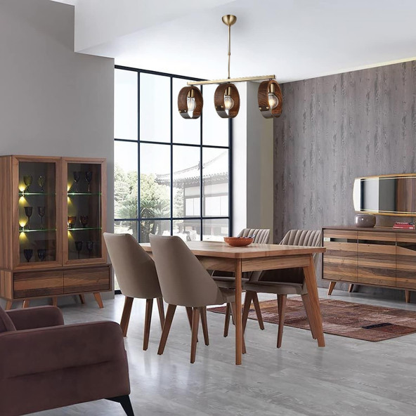 Lucea Manya 3'lü Sıralı Ahşapli Eskitme Avize 3 x E27 - 4