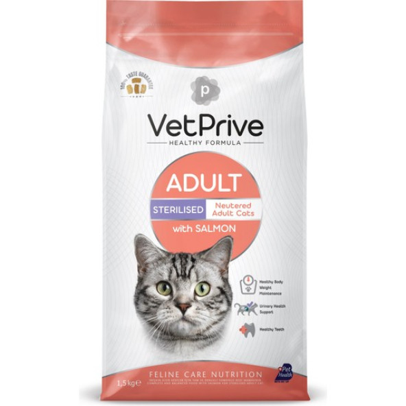 Vet Prive Kısırlaştırılmış Kedi Maması Somonlu 1,5 kg (Kapalı Paket)