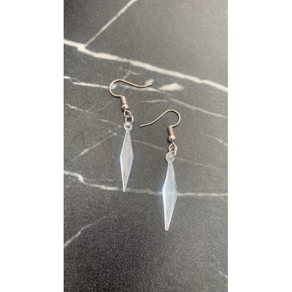 Şeffaf Beyaz Renkli Parlak Sedefli Gümüş Aksesuar Minik Karo Şekil Sallantılı Epoksi Küpe El Yapımı - 4