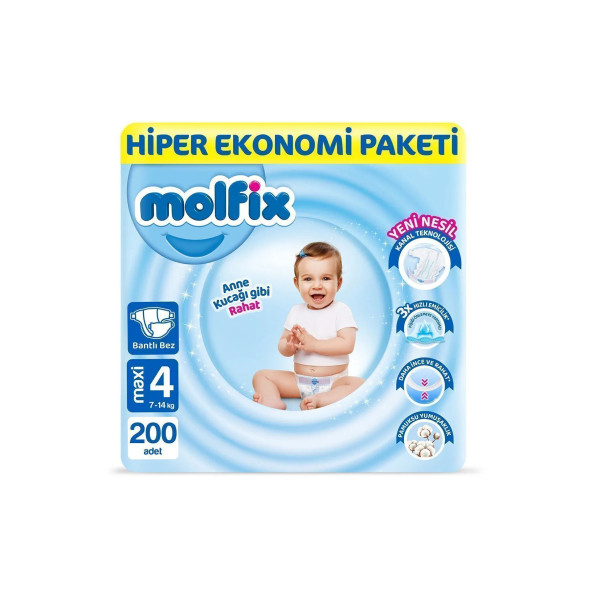 Molfix Bebek Bezi Ultra Fırsat Paketi Maxi 4 No 200 Lü