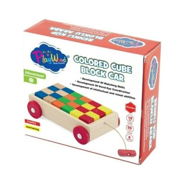 Play Wood Kutuda Ahşap Renkli Küp Bloklu Araba Ony-312 - 2