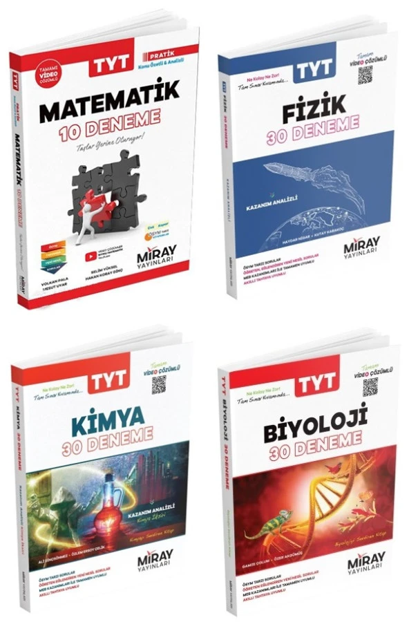 Miray 2025 Tyt Matematik + Fizik + Kimya + Biyoloji Deneme Seti 4 Kitap