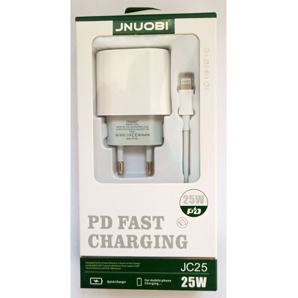 Jnuobi JC25 25w TYPE-C den Lightning Dönüşümlü Hızlı Şarj Adaptörü 3 A-5V / 2.22A-9V / 12v-1.5A