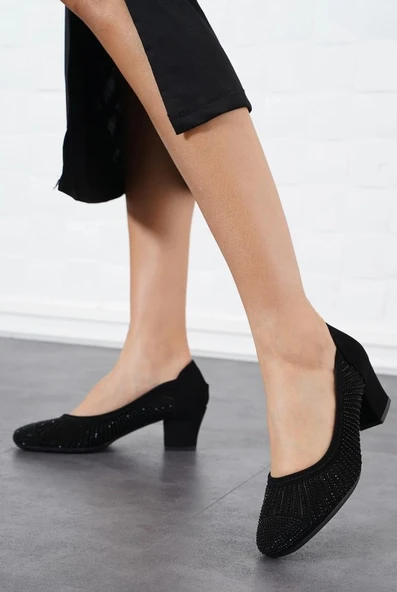 Feles Lazer Detaylı Taşlı Kadın Klasik Topuklu Ayakkabı - 3