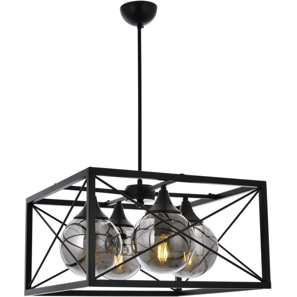AVONNI AV-60127-4BSY Siyah Boyalı Modern Avize, E27, Metal, Cam, 45cm