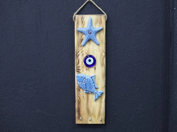 Tardan El Yapımı Ahşap-Seramik Anahtar Askısı Dikey - 2