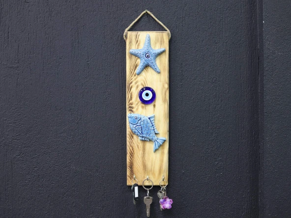 Tardan El Yapımı Ahşap-Seramik Anahtar Askısı Dikey - 3