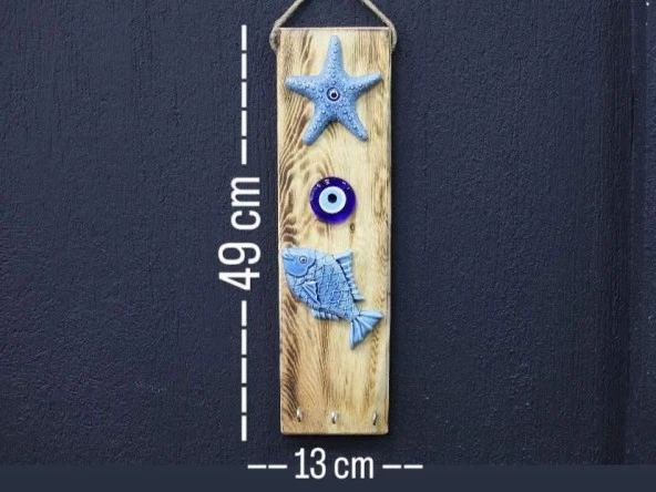 Tardan El Yapımı Ahşap-Seramik Anahtar Askısı Dikey - 5