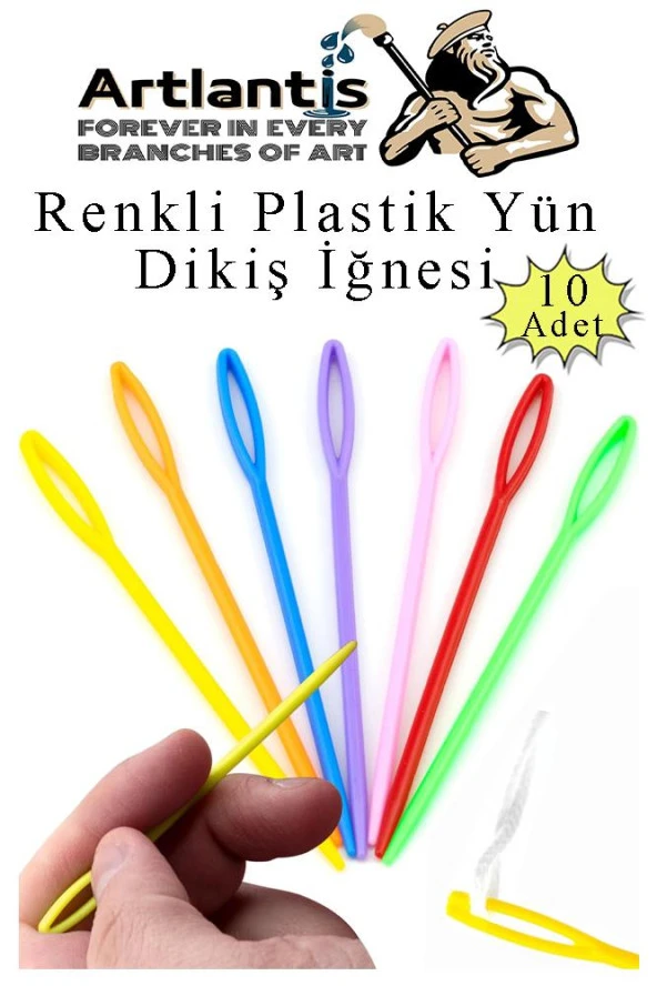 Renkli Plastik Yün İğnesi 9 cm 10 Adet Plastik Dikiş İğnesi Plastik Örgü Dikme İplik İğne Dokuma İğnesi