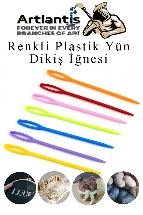 Renkli Plastik Yün İğnesi 9 cm 10 Adet Plastik Dikiş İğnesi Plastik Örgü Dikme İplik İğne Dokuma İğnesi - 4