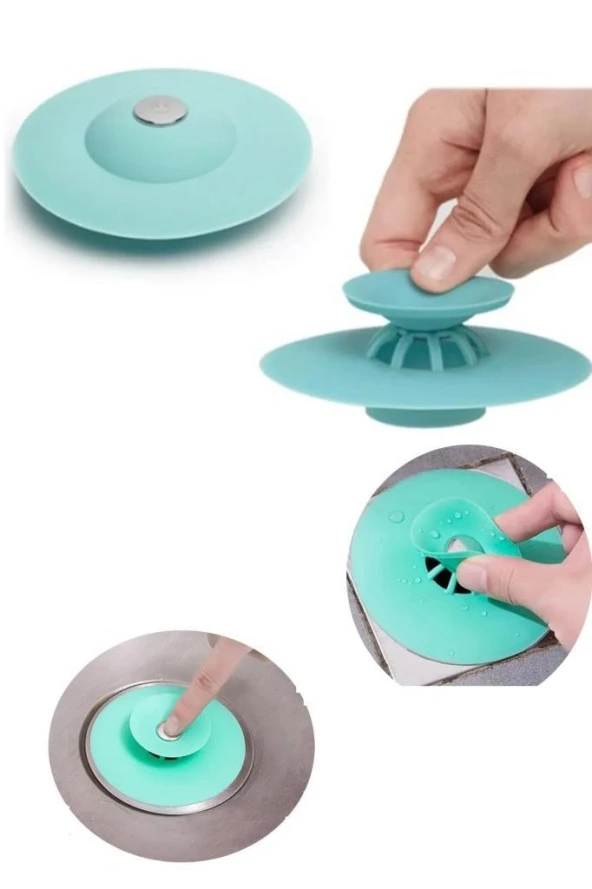 Silikon Süzgeçli Basmalı Lavabo Küvet Yuvarlak Lavabo Tıkacı