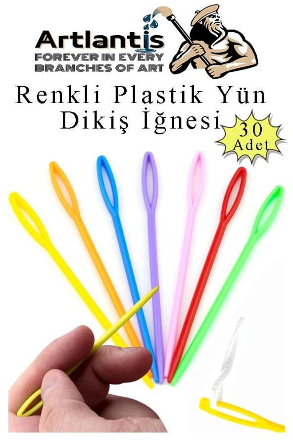 Renkli Plastik Yün İğnesi 9 cm 30 Adet Plastik Dikiş İğnesi Plastik Örgü Dikme İplik İğne Dokuma İğnesi