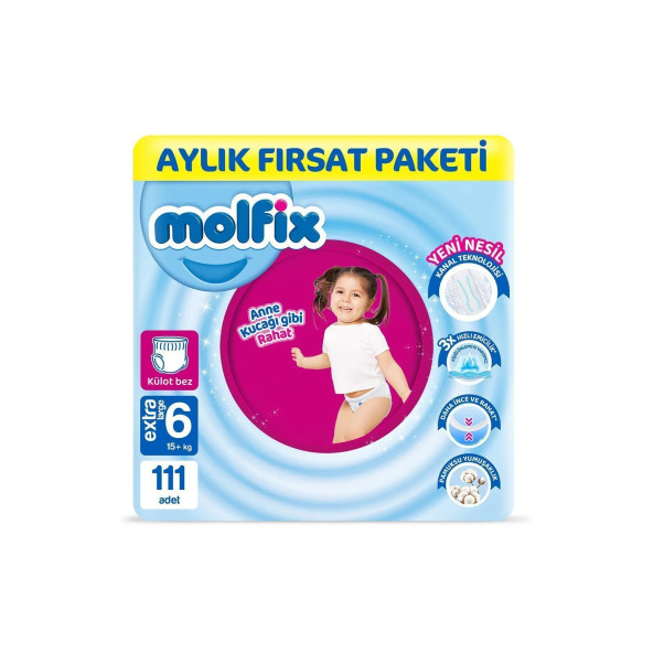 Molfix Pants Bebek Bezi 6 Beden E.large Aylık Fırsat Paketi 111 Adet