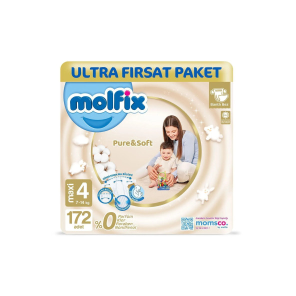 Molfix Pure & Soft Bebek Bezi 4 Beden Maxi 172 Adet