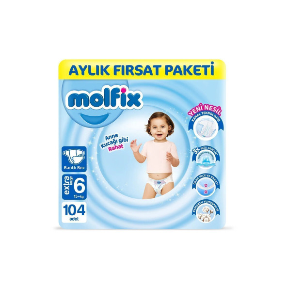 Molfix Bebek Bezi 6 Beden Extra Large Aylık Fırsat Paketi 104 Adet