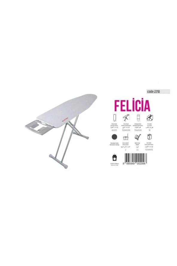 Felicia Çelik Tabanlı Ütü Masası Monoblok Tabla 150x42x90 Cm - 5