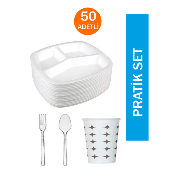 Pratik set köpük tabak karton bardak plastik çatal kaşık
