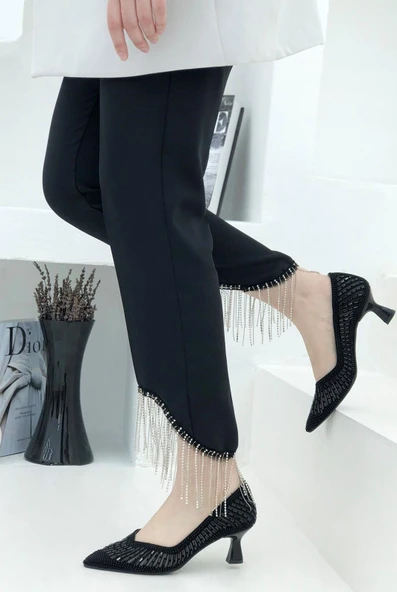 Feles Şeker Topuk Sindirella Taşlı Stiletto Kadın Topuklu Ayakkabı - Resim 12