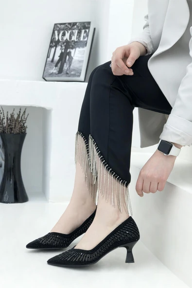 Feles Şeker Topuk Sindirella Taşlı Stiletto Kadın Topuklu Ayakkabı - Resim 3