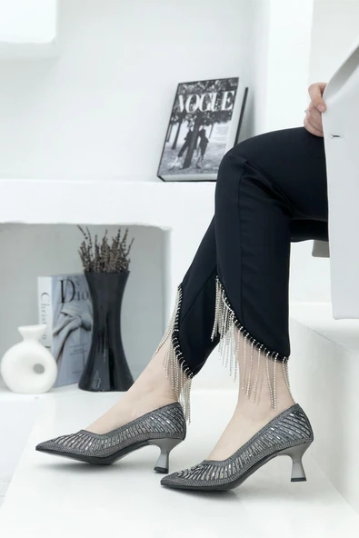 Feles Şeker Topuk Sindirella Taşlı Stiletto Kadın Topuklu Ayakkabı - Resim 5