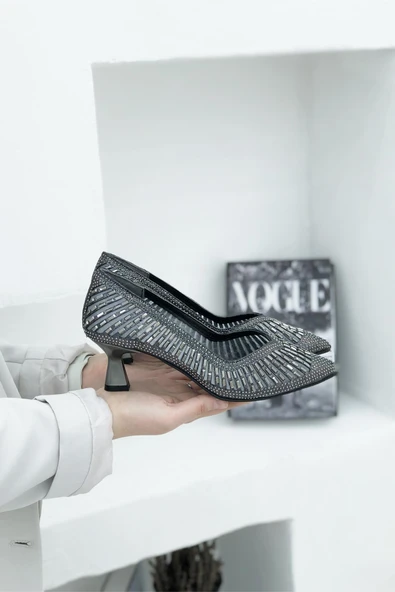 Feles Şeker Topuk Sindirella Taşlı Stiletto Kadın Topuklu Ayakkabı - Resim 2