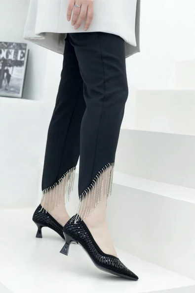 Feles Şeker Topuk Sindirella Taşlı Stiletto Kadın Topuklu Ayakkabı - Resim 11