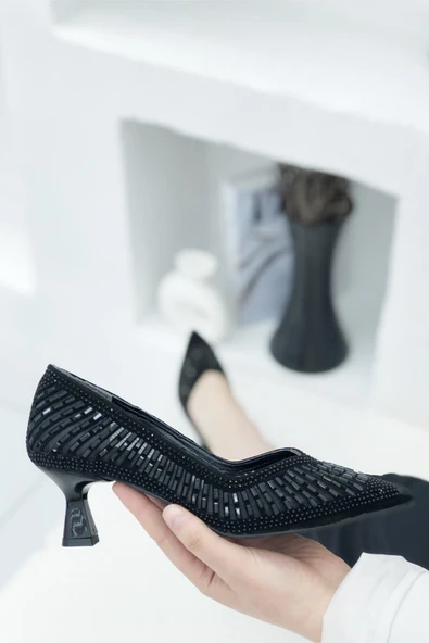 Feles Şeker Topuk Sindirella Taşlı Stiletto Kadın Topuklu Ayakkabı - Resim 10