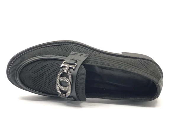 Feles Toka Taş Detaylı Triko Loafer Kadın Babet Ayakkabı - Resim 14