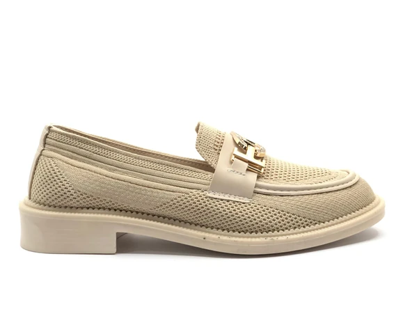 Feles Toka Taş Detaylı Triko Loafer Kadın Babet Ayakkabı - Resim 5