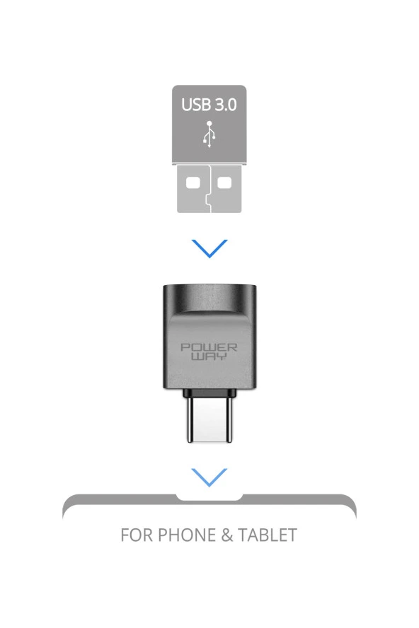 Powerway Type-C to Usb 3.0 (YÜKSEK HIZLI) Veri Aktarımı Otg Çevirici Dönüştürücü Adaptör - 3