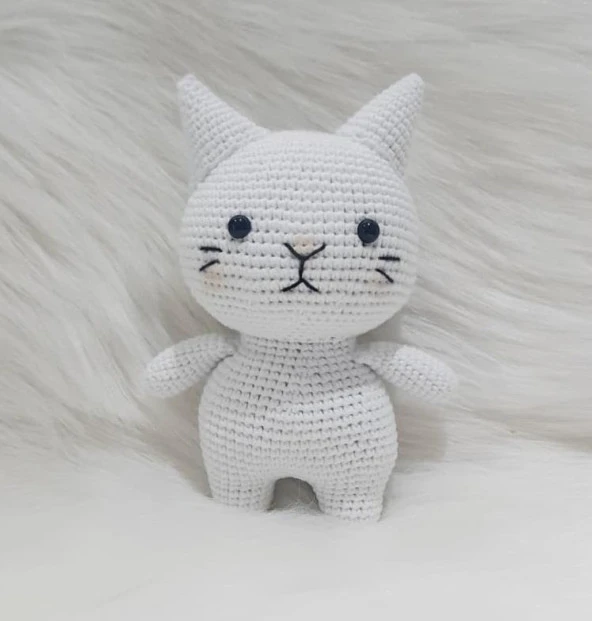 Beyaz Miniş Pisi Uyku Arkadaşı Amigurumi Organik Oyuncak - 2