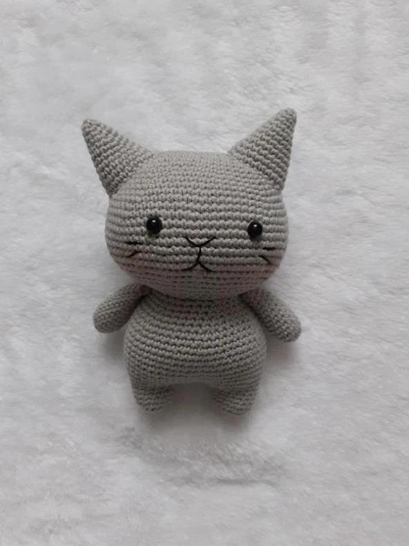 Gri Miniş Pisi Uyku Arkadaşı Amigurumi Organik Oyuncak - 1
