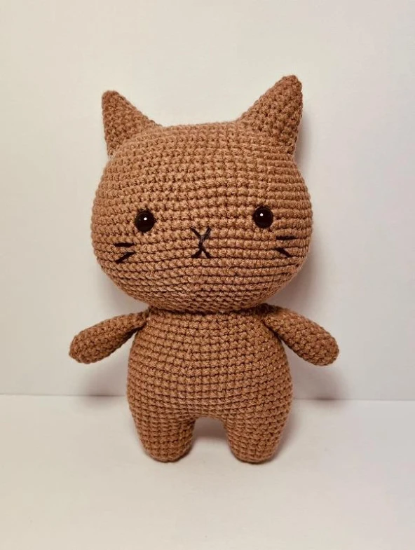 Kahverengi Miniş Pisi Uyku Arkadaşı Amigurumi Organik Oyuncak - 1