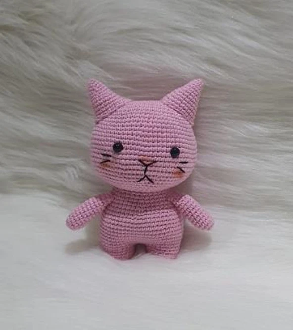 Pembe Miniş Pisi Uyku Arkadaşı Amigurumi Organik Oyuncak - 1