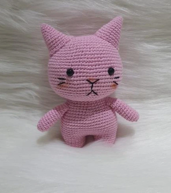 Pembe Miniş Pisi Uyku Arkadaşı Amigurumi Organik Oyuncak - 2