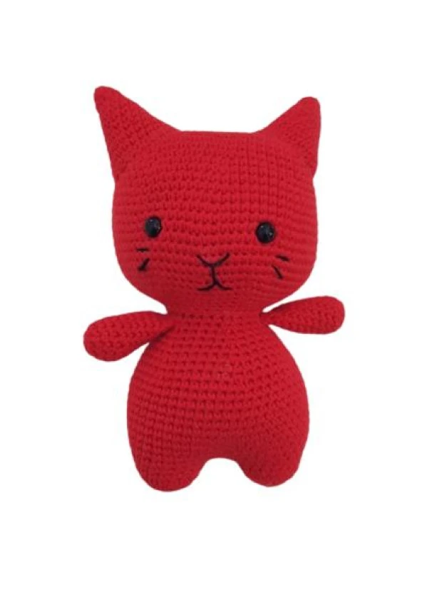Kırmızı Miniş Pisi Uyku Arkadaşı Amigurumi Organik Oyuncak - 1