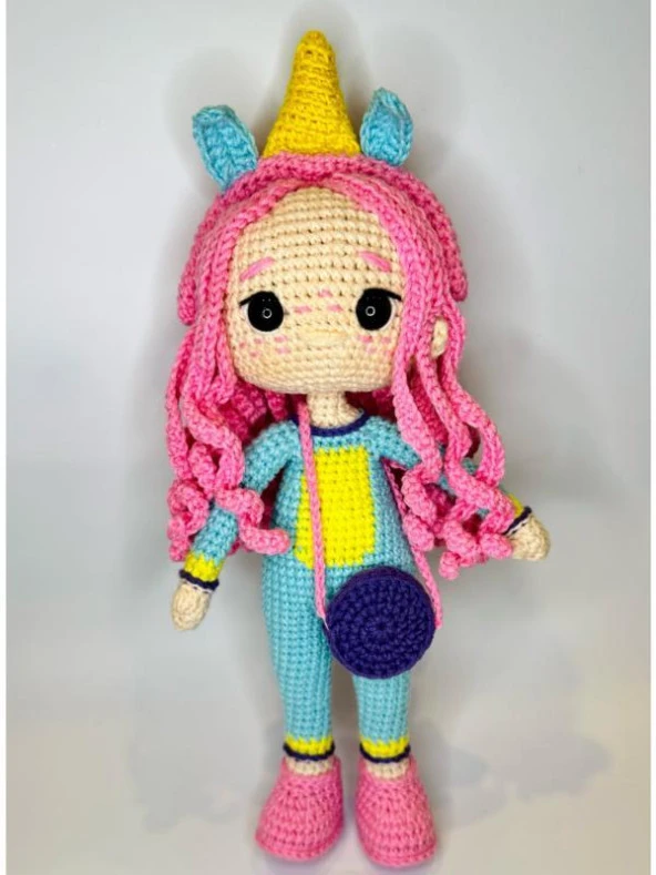 Unicorn Modeli Kız Bebek Amigurumi Organik Oyuncak ürün görseli 1