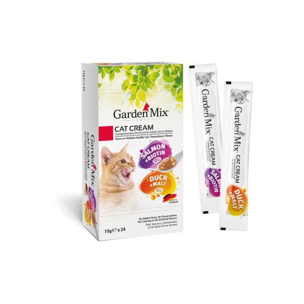 Garden Mix Kedi Kreması Somon+Ördek 15 Gr x 24 Adet Kedi Ödül Maması